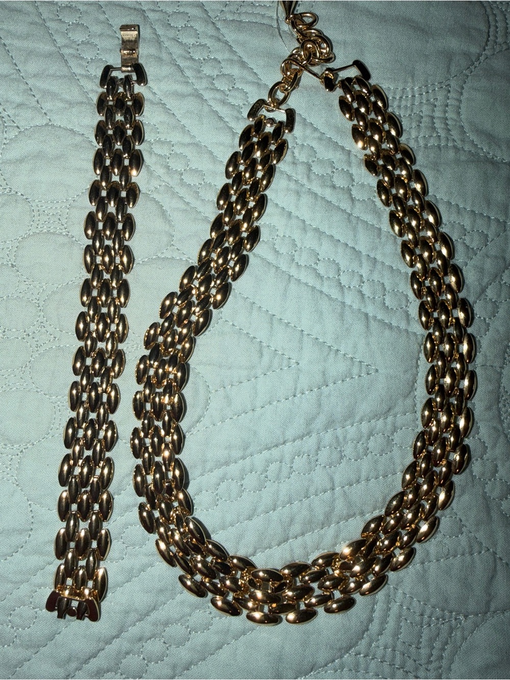Gold-Tone Multi Strand Chain Necklace and Bracelet Set